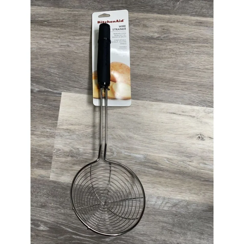 New KitchenAid Asian Strainer Wire Basket- Black colors Soft Grip